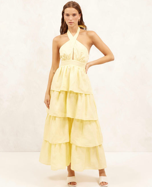 AERE Linen Tiered Halter Dress