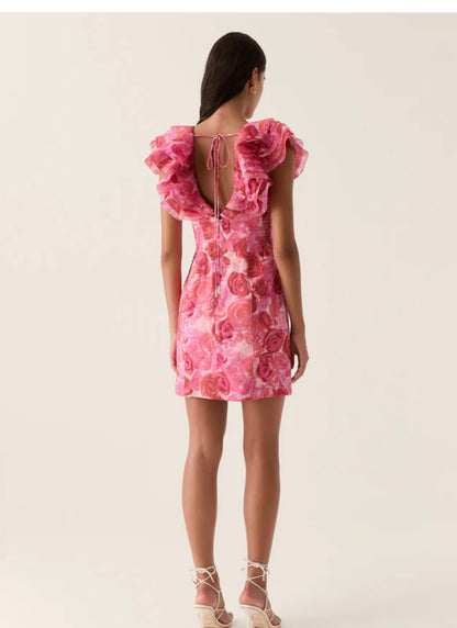 Aje Charmed Plunge Mini Dress In Misty Rose