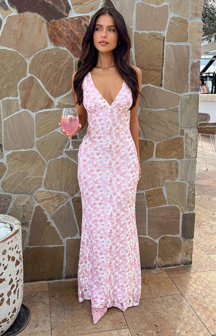 Beginning Boutique Farida Pink Lace Maxi Dress