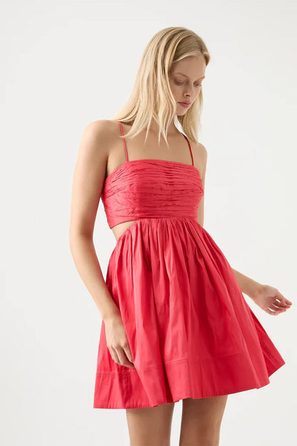 Aje Liza Ruched Baby Doll Dress Rouge Pink