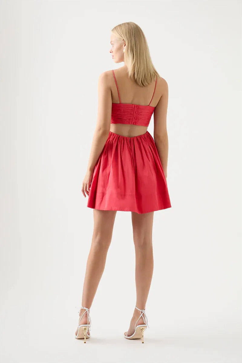 Aje Liza Ruched Baby Doll Dress Rouge Pink