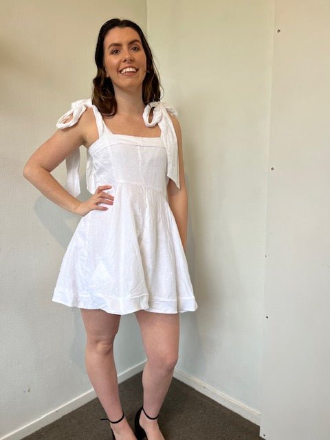 Aisle White Linen Bow Mini Dress - Rent a Dress with LSdress