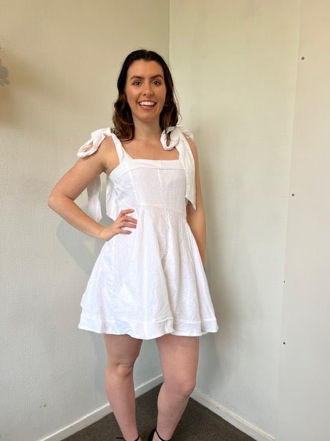 Aisle White Linen Bow Mini Dress - Rent a Dress with LSdress