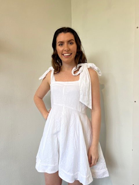 Aisle White Linen Bow Mini Dress - Rent a Dress with LSdress