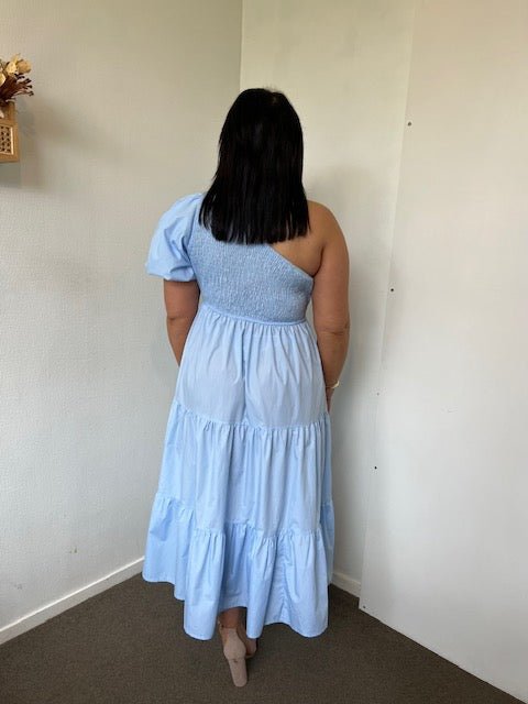 Powder Blue One Shoulder Tiered Midi Dress - Rent a Dress with LS